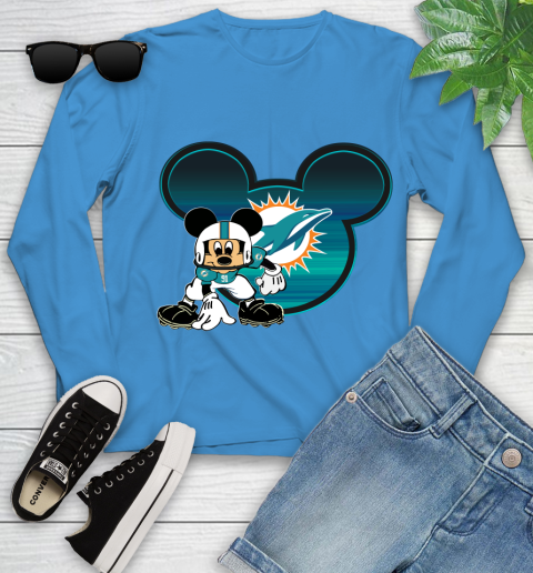 NFL Miami Dolphins Mickey Mouse Disney Football T Shirt Youth Long Sleeve 7