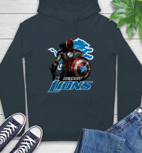 NFL Captain America Thor Spider Man Hawkeye Avengers Endgame Football Detroit Lions Hoodie 7