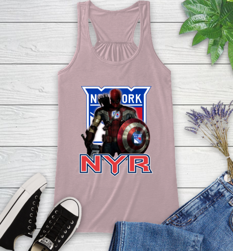 NHL Captain America Thor Spider Man Hawkeye Avengers Endgame Hockey New York Rangers Racerback Tank 11