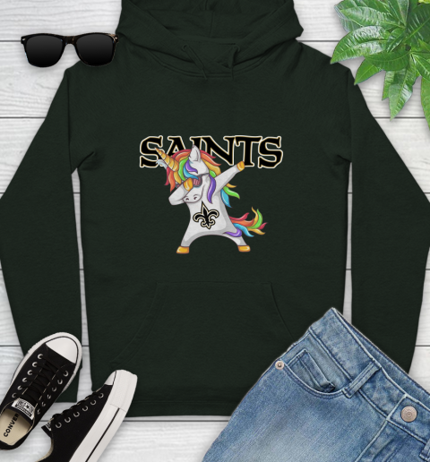 New Orleans Saints NFL Football Funny Unicorn Dabbing Sports Youth Hoodie - Image 14