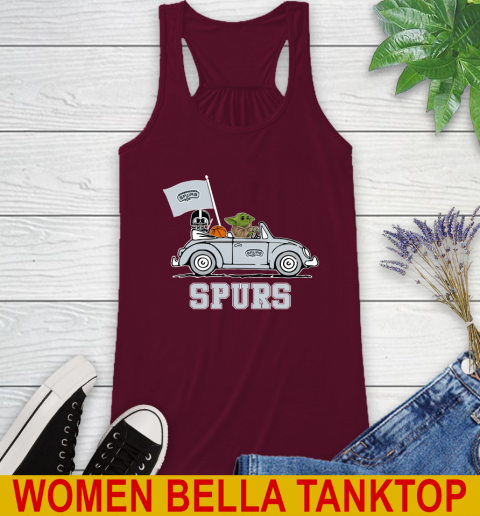 NBA Basketball San Antonio Spurs Darth Vader Baby Yoda Driving Star Wars Shirt Racerback Tank 3