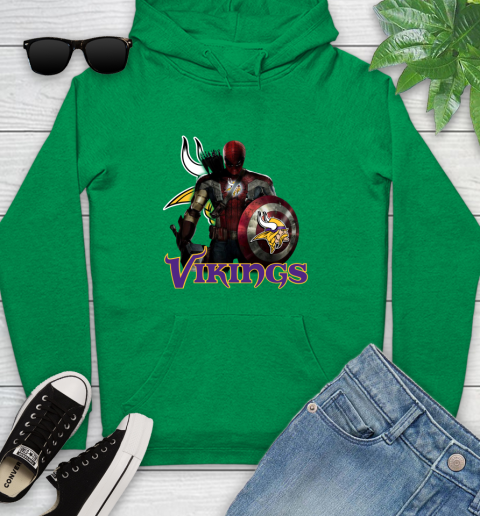 NFL Captain America Thor Spider Man Hawkeye Avengers Endgame Football Minnesota Vikings Youth Hoodie 7