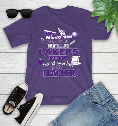 Los Angeles Lakers NBA I'm A Difference Making Student Caring Basketball Loving Kinda Teacher Youth T-Shirt 3