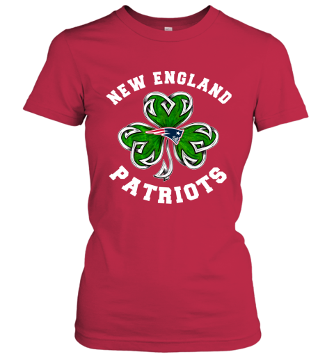 NFL New England Patriots Three Leaf Clover St Patrick's Day Football Sports tZTTBAxoOUy ladies t shirt 20 95 151514 front red