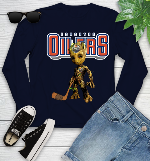 Edmonton Oilers NHL Hockey Groot Marvel Guardians Of The Galaxy Youth Long Sleeve 3