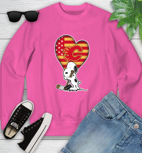 Calgary Flames NHL Hockey The Peanuts Movie Adorable Snoopy Youth Sweatshirt 7