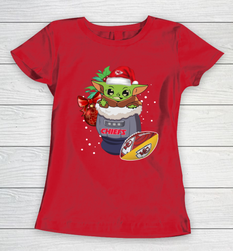 Kansas City Chiefs Christmas Baby Yoda Star Wars Funny Happy NFL Women's T-Shirt 10