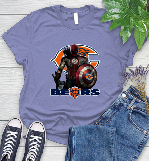 NFL Captain America Thor Spider Man Hawkeye Avengers Endgame Football Chicago Bears Women's T-Shirt 11