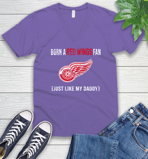 NHL Detroit Red Wings Hockey Loyal Fan Just Like My Daddy Shirt V-Neck T-Shirt 8