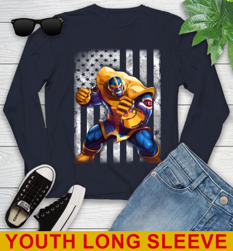 MLB Baseball Cincinnati Reds Thanos Marvel American Flag Shirt Youth Long Sleeve 2
