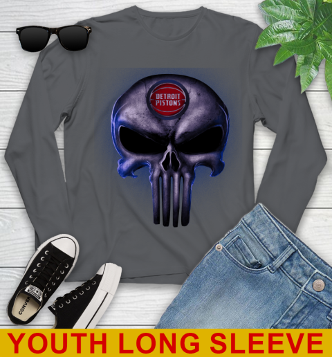 Detroit Pistons NBA Basketball Punisher Skull Sports Youth Long Sleeve 9