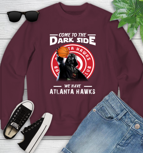NBA Come To The Dark Side We Have Atlanta Hawks Star Wars Darth Vader Basketball Youth Sweatshirt 4