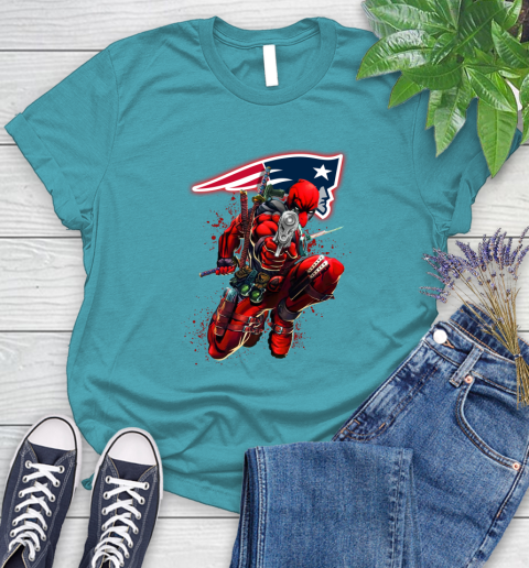 NFL Deadpool Marvel Comics Sports Football New England Patriots Women's T-Shirt 12