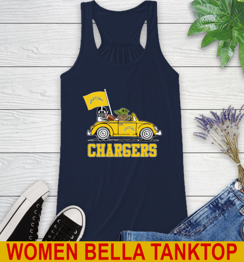 NFL Football Los Angeles Chargers Darth Vader Baby Yoda Driving Star Wars Shirt Racerback Tank 11