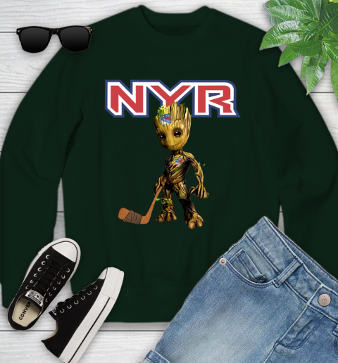 New York Rangers NHL Hockey Groot Marvel Guardians Of The Galaxy Youth Sweatshirt 10