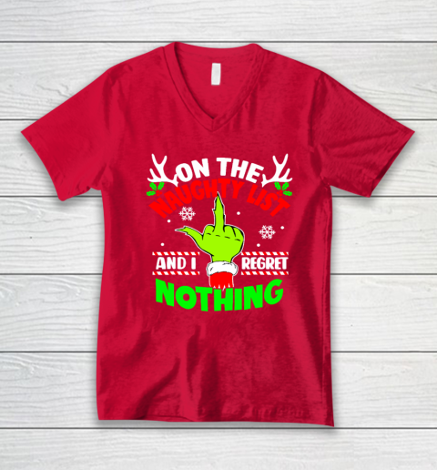 Funny On The List Of Naughty And I Regret Nothing Christmas V-Neck T-Shirt 5