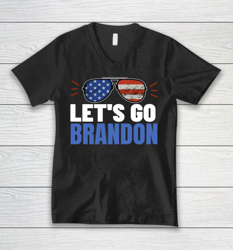 Let's Go Brandon Flag Sunglasses V-Neck T-Shirt