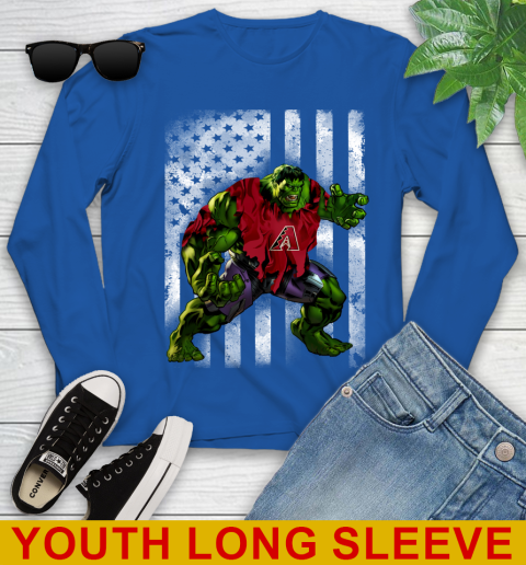 Arizona Diamondbacks Hulk Marvel Avengers MLB Baseball American Flag Youth Long Sleeve 10