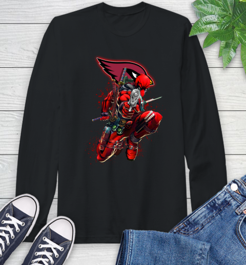 NFL Deadpool Marvel Comics Sports Football Arizona Cardinals Long Sleeve T-Shirt 2