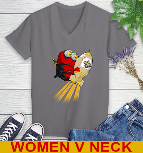 NFL Football New Orleans Saints Deadpool Minion Marvel Shirt Women's V-Neck T-Shirt 11