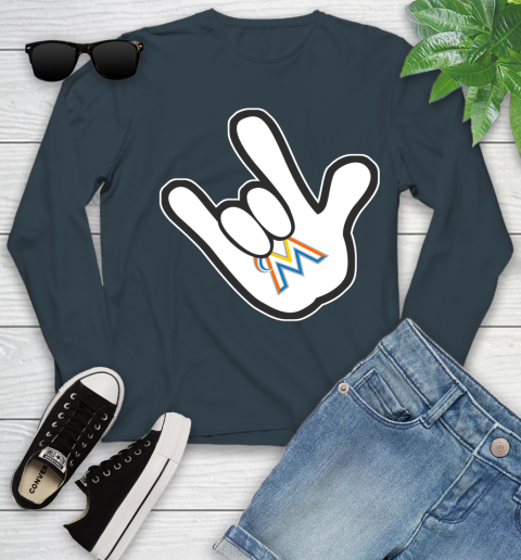 Miami Marlins MLB Baseball Mickey Rock Hand Disney Youth Long Sleeve 8