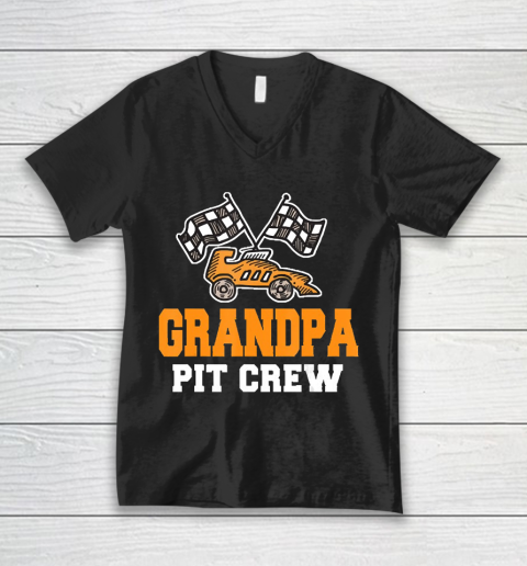 Grandpa Funny Gift Apparel  Grandpa Birthday Pit Crew Car Ra V-Neck T-Shirt