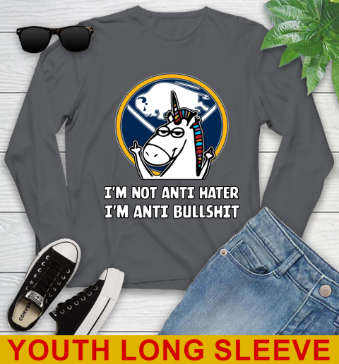 Buffalo Sabres NHL Hockey Unicorn I'm Not Anti Hater I'm Anti Bullshit Youth Long Sleeve 9