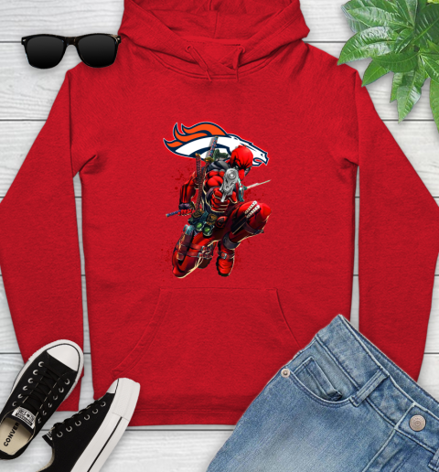 NFL Deadpool Marvel Comics Sports Football Denver Broncos Youth Hoodie 11