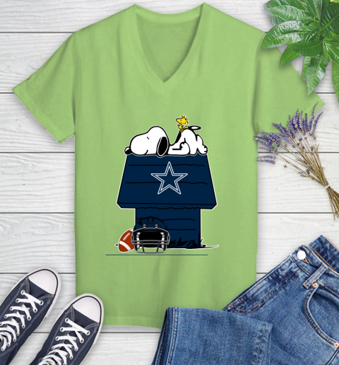 Dallas Cowboys NFL Football Snoopy Woodstock The Peanuts Movie Women's V-Neck T-Shirt 11