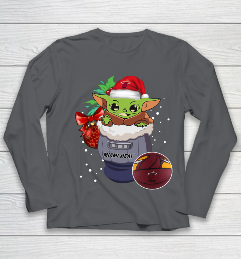 Miami Heat Christmas Baby Yoda Star Wars Funny Happy NBA Youth Long Sleeve 8