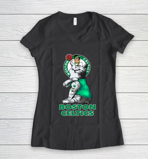 NBA Basketball My Cat Loves Boston Celtics Women's V-Neck T-Shirt 6
