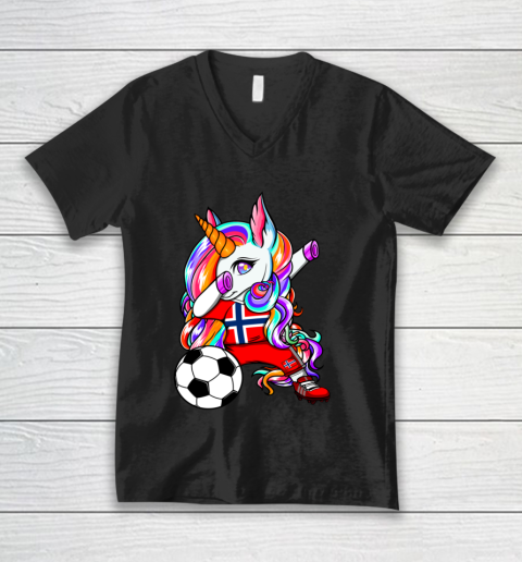 Dabbing Unicorn Norway Soccer Fans Jersey Norwegian Football V-Neck T-Shirt