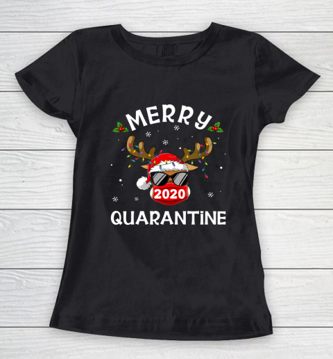 Merry Quarantine Christmas 2020 Reindeer Mask Family Pajamas Women's T-Shirt