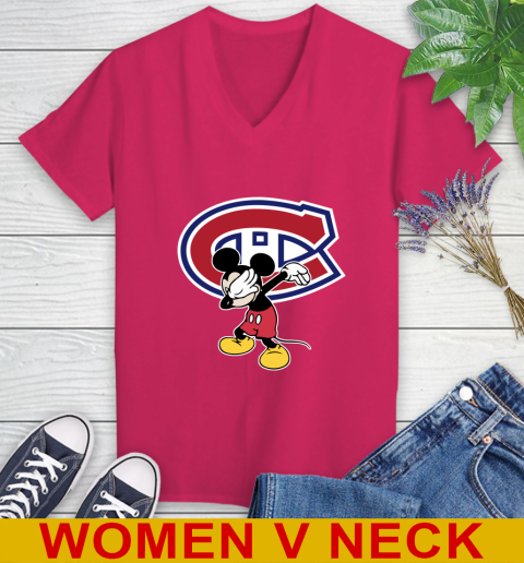 Montreal Canadiens NHL Hockey Dabbing Mickey Disney Sports Women's V-Neck T-Shirt 10