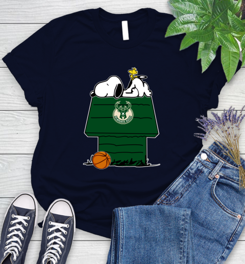 Milwaukee Bucks NBA Basketball Snoopy Woodstock The Peanuts Movie Women's T-Shirt 3