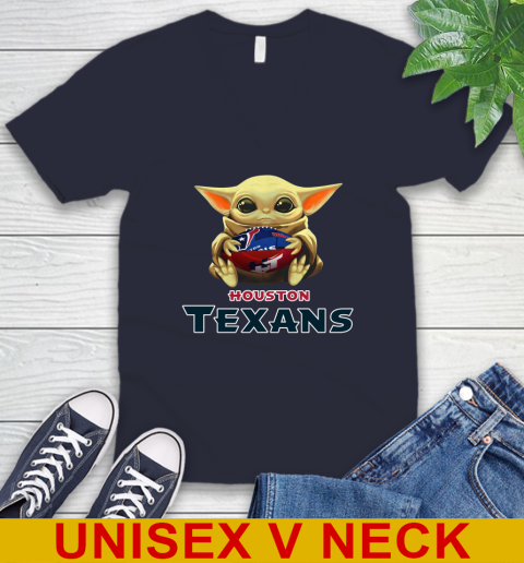 NFL Football Houston Texans Baby Yoda Star Wars Shirt V-Neck T-Shirt 3