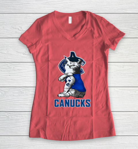 NHL My Cat Loves Vancouver Canucks Hockey Women's V-Neck T-Shirt 4