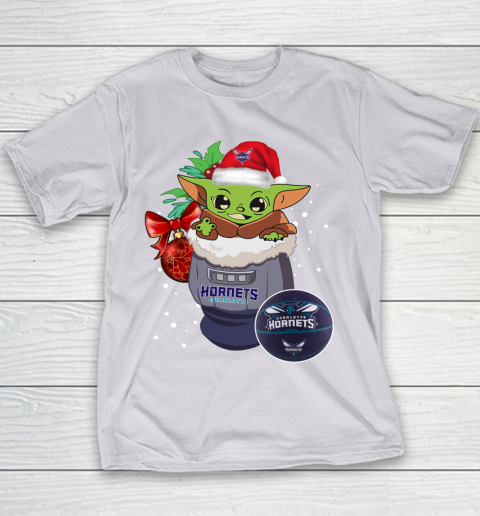 Charlotte Hornets Christmas Baby Yoda Star Wars Funny Happy NBA Youth T-Shirt 5