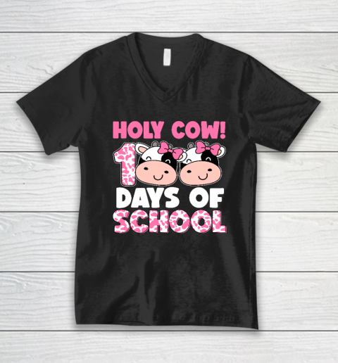 Holy Cow 100 Days Of School Teachers Students V-Neck T-Shirt