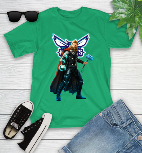 NBA Thor Avengers Endgame Basketball Charlotte Hornets Youth T-Shirt 6