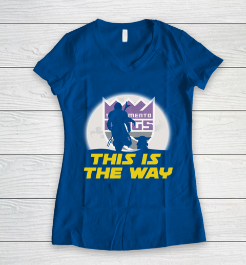 Sacramento Kings NBA Basketball Star Wars Yoda And Mandalorian This Is The Way Women's V-Neck T-Shirt 7