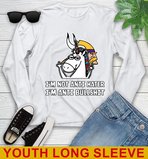 Minnesota Vikings NFL Football Unicorn I'm Not Anti Hater I'm Anti Bullshit Youth Long Sleeve