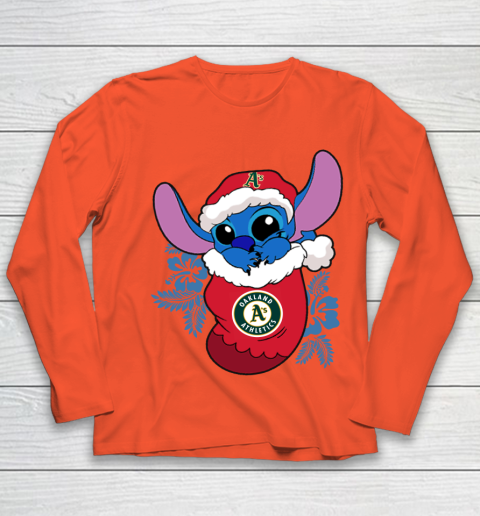 Oakland Athletics Christmas Stitch In The Sock Funny Disney MLB Youth Long Sleeve 4