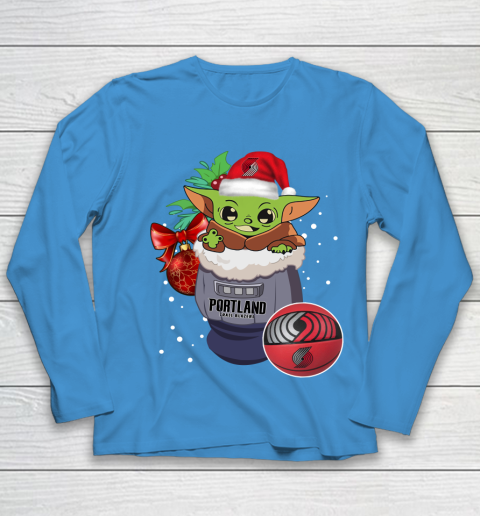 Portland Trail Blazers Christmas Baby Yoda Star Wars Funny Happy NBA Youth Long Sleeve 7