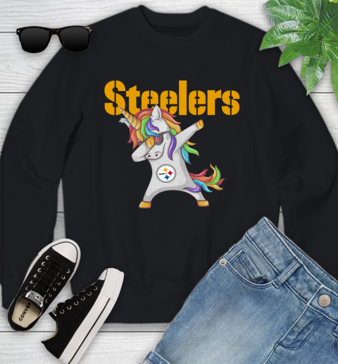 Pittsburgh Steelers NFL Football Funny Unicorn Dabbing Sports Youth Sweatshirt 2