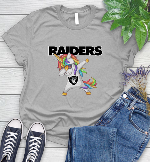 Oakland Raiders NFL Football Funny Unicorn Dabbing Sports Women's T-Shirt 5
