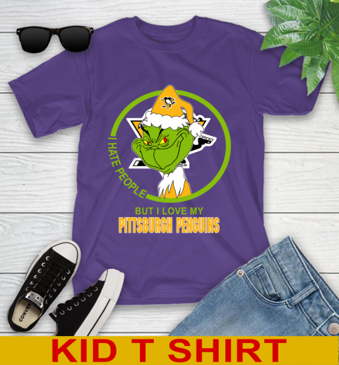 Pittsburgh Penguins NHL Christmas Grinch I Hate People But I Love My Favorite Hockey Team Youth T-Shirt 4