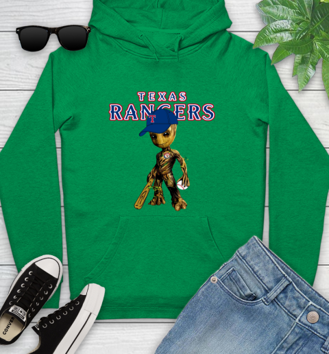 MLB Texas Rangers Groot Guardians Of The Galaxy Baseball Youth Hoodie 7