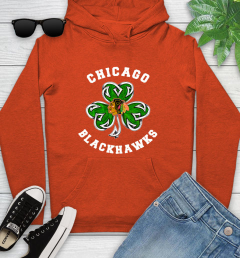 NHL Chicago Blackhawks Three Leaf Clover St Patrick's Day Hockey Sports Youth Hoodie 4
