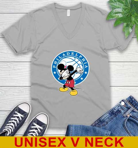 Philadelphia 76ers NBA Basketball Dabbing Mickey Disney Sports V-Neck T-Shirt 4